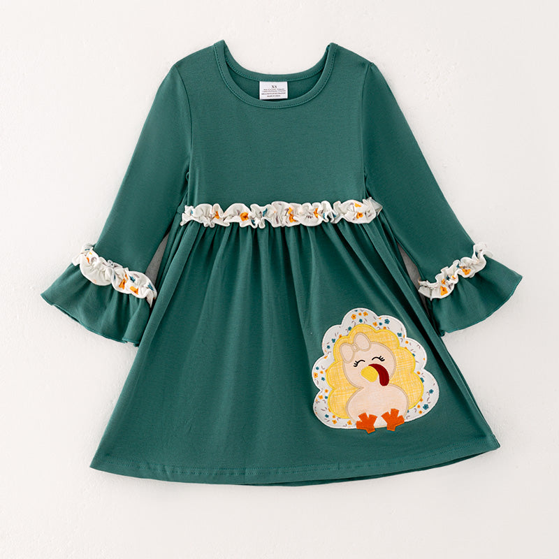 （In Stock Q6-3-1）Girls Thanksgiving Applique Cotton Dress