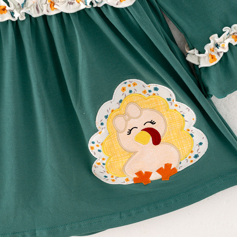 （In Stock Q6-3-1）Girls Thanksgiving Applique Cotton Dress