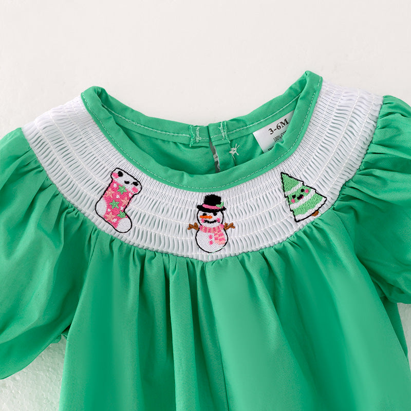 （In Stock L26-4-2）Baby Girls Christmas Embroidery Smocked Romper