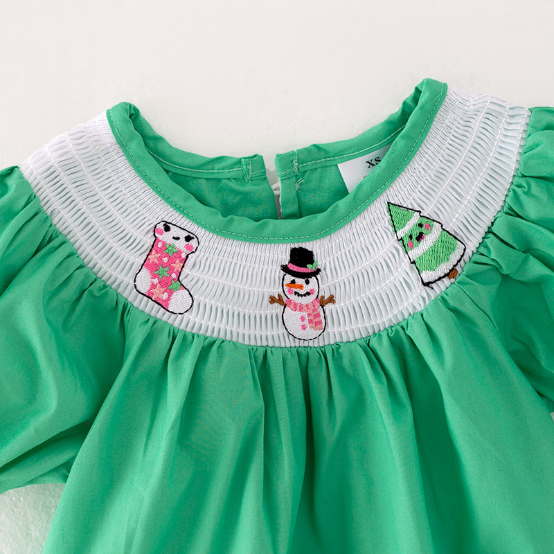 （In Stock L37-3-1）Girls Christmas Embroidery Smocked Dress