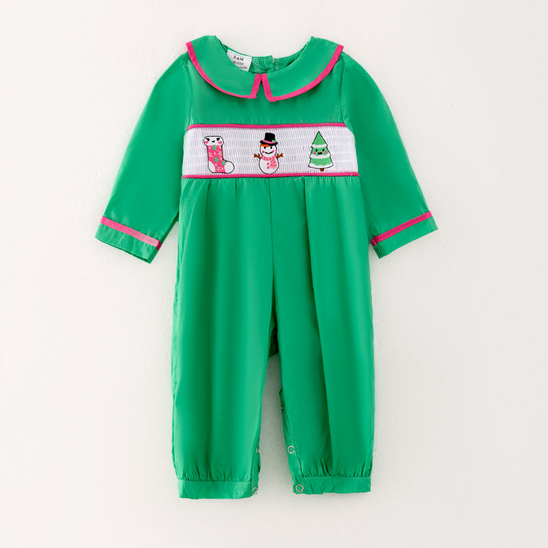 （In Stock L37-1-2）Baby Boys Christmas Embroidery Smocked Romper