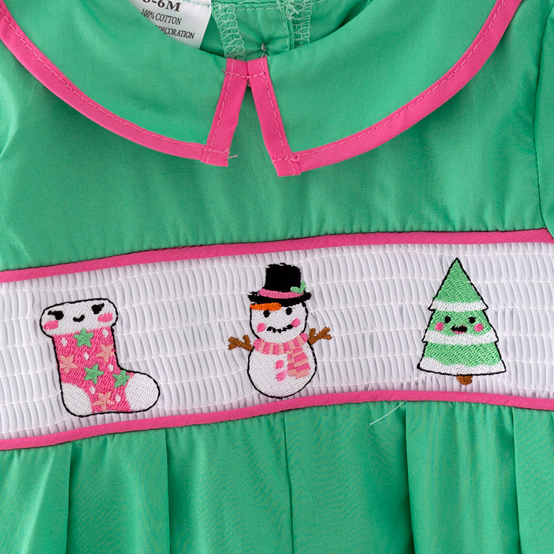 （In Stock L37-1-2）Baby Boys Christmas Embroidery Smocked Romper