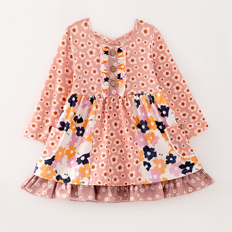 （In Stock E31-5-2）Girls Halloween Floral Print Dress