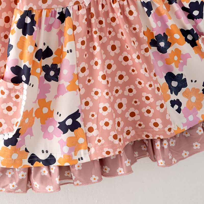 （In Stock E31-5-2）Girls Halloween Floral Print Dress