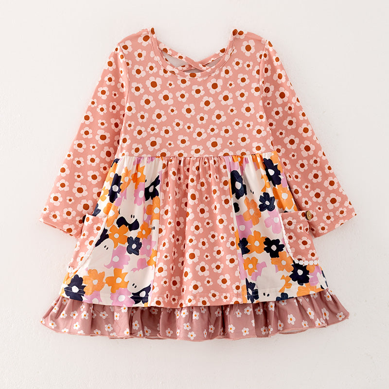 （In Stock E31-5-2）Girls Halloween Floral Print Dress