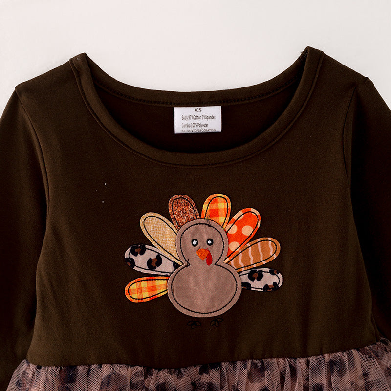 （In Stock Q5-1-2）Girls Thanksgiving Applique Tulle Dress