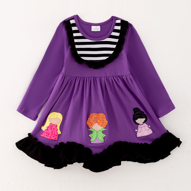 （In Stock E31-1-2）Girls Halloween Applique Cotton Dress