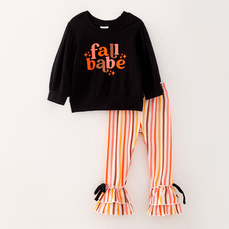 （In Stock E6-3-3）Girls FALL BABE Print Outfit Set