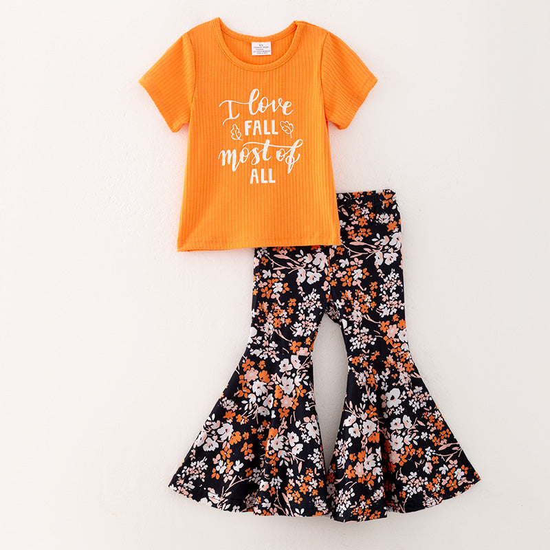 （In Stock E6-2-3）Girls I LOVE Fall Print Outfit Set