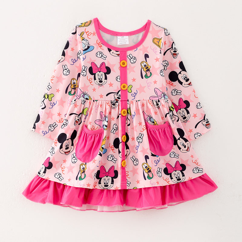 （In Stock A4-2-1）Girls Fall Cartoon Print Dress