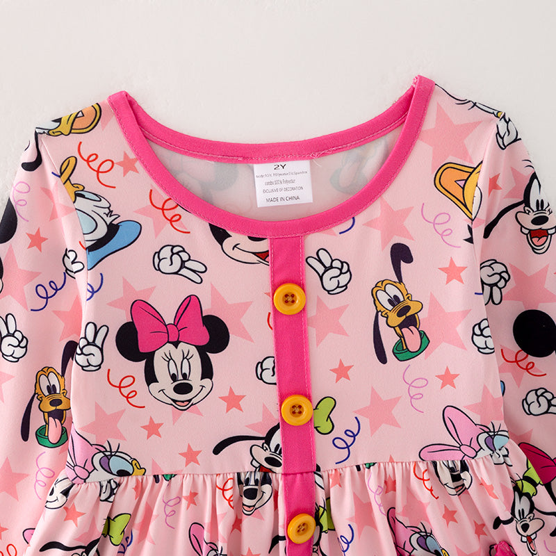 （In Stock A4-2-1）Girls Fall Cartoon Print Dress