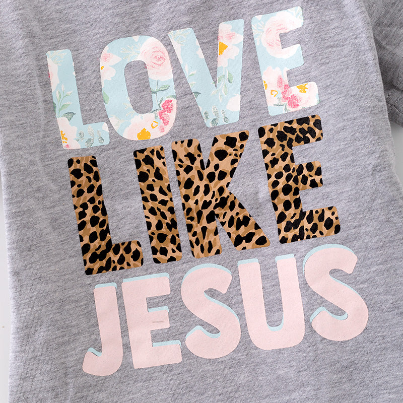 （In Stock E6-1-3）Girls Fall LOVE LIKE JESUS Print Outfit Set