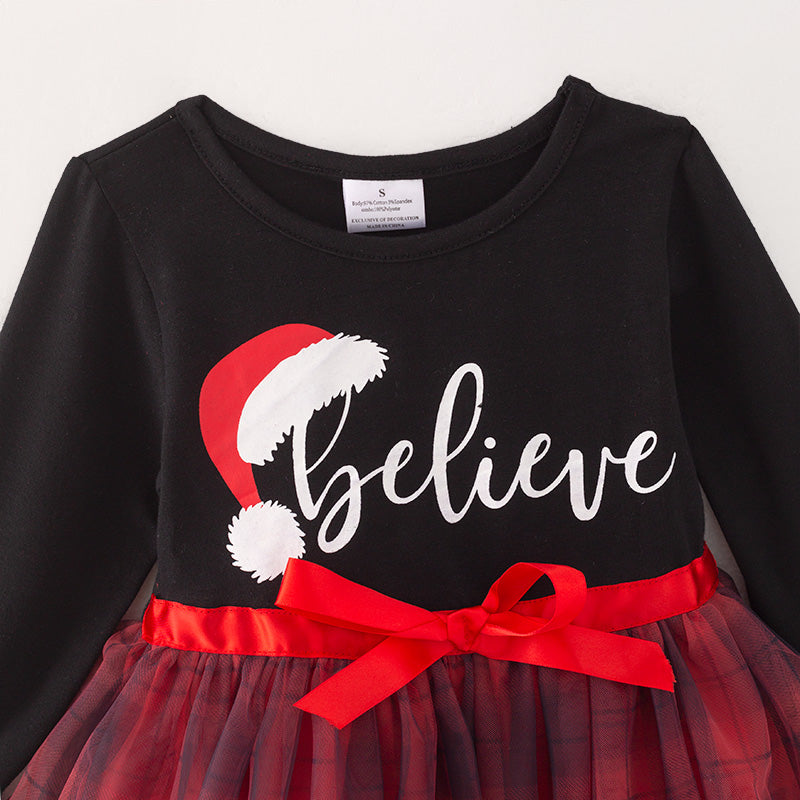 （In Stock A4-7-2）Girls Christmas Print Tulle Dress