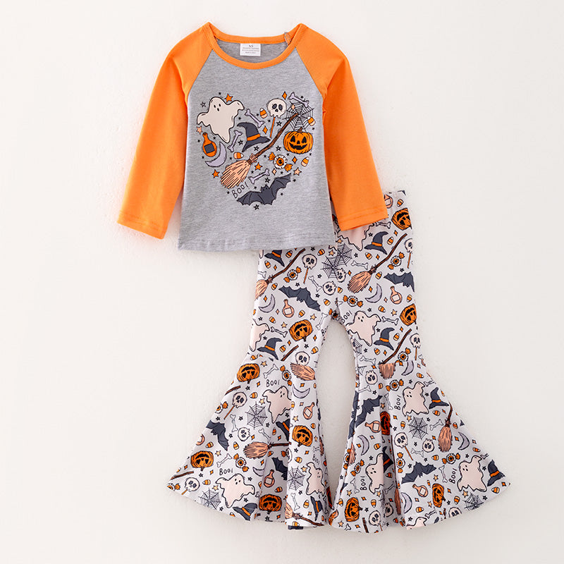 （In Stock E31-2-2）Girls Halloween Print Outfit Set