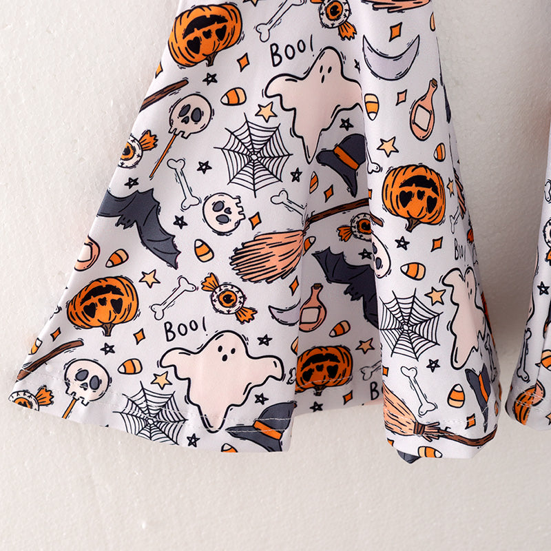 （In Stock E31-2-2）Girls Halloween Print Outfit Set