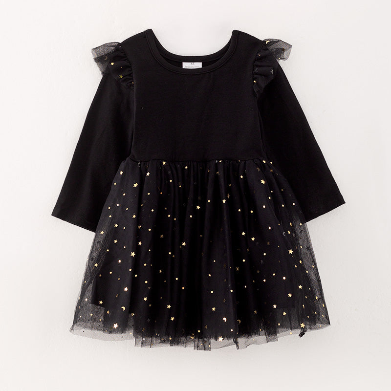 （In Stock E2-3-2）Girls Fall Black Sequin Tulle Dress