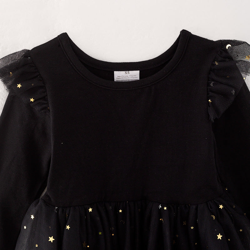 （In Stock E2-3-2）Girls Fall Black Sequin Tulle Dress