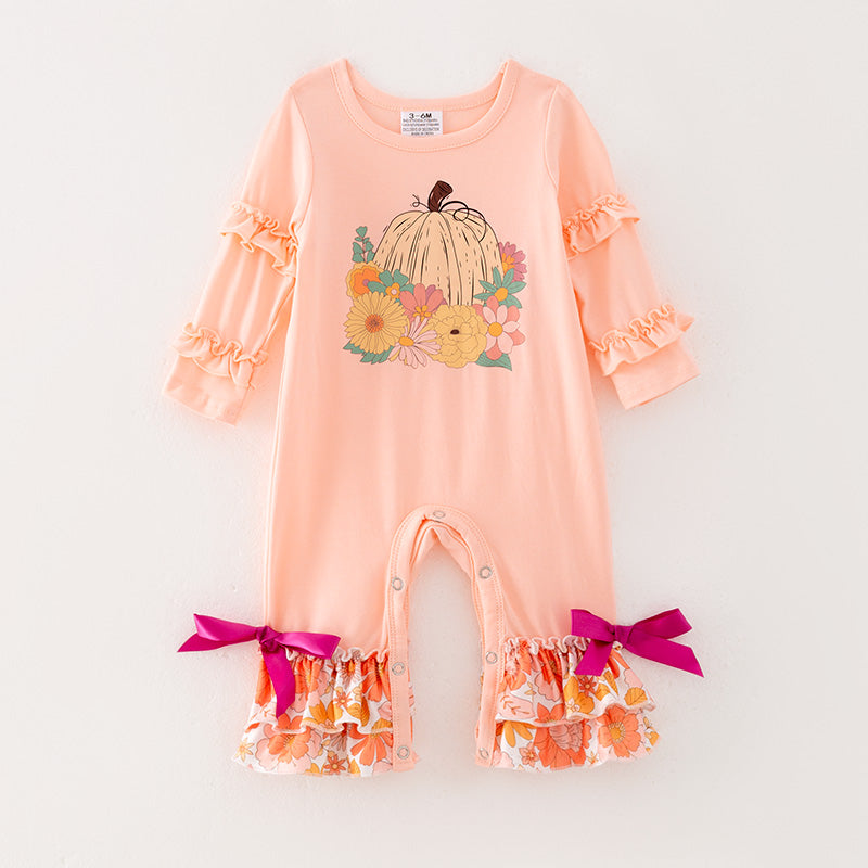 （In Stock E7-4-1）Girls Fall Pumpkin Print Romper