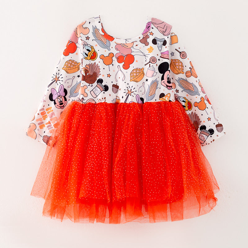 （In Stock E31-2-2）Girls Halloween Print Tulle Dress