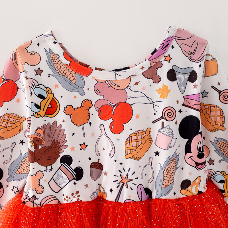 （In Stock E31-2-2）Girls Halloween Print Tulle Dress