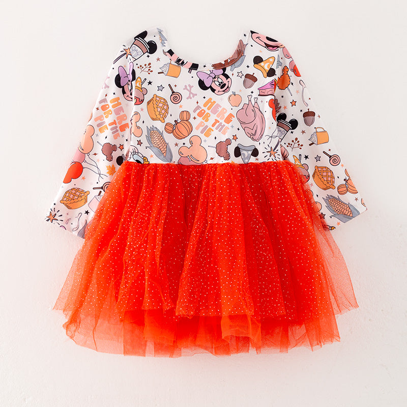 （In Stock E31-2-2）Girls Halloween Print Tulle Dress