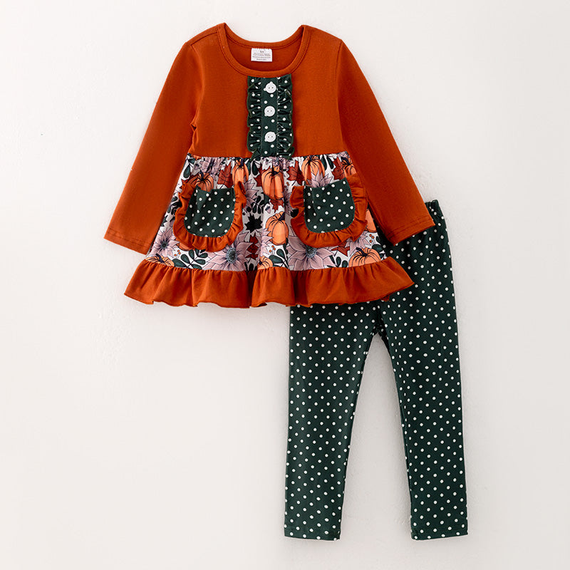 （In Stock E31-4-2）Girls Halloween Print Outfit Set