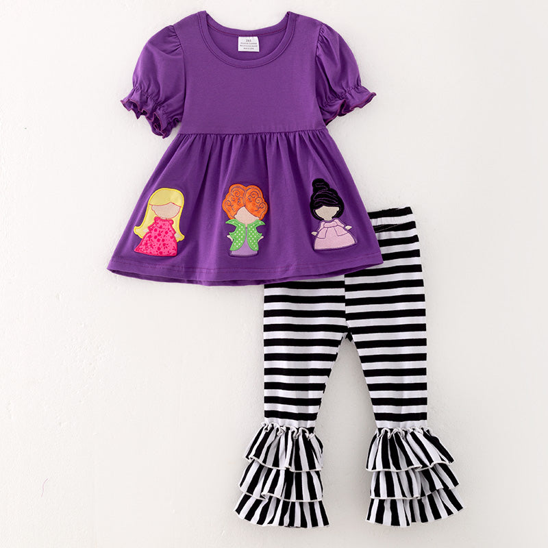 （In Stock E31-3-2）Girls Halloween Applique Outfit Set