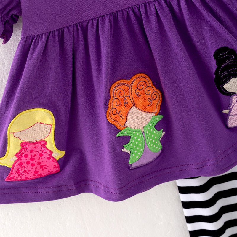 （In Stock E31-3-2）Girls Halloween Applique Outfit Set