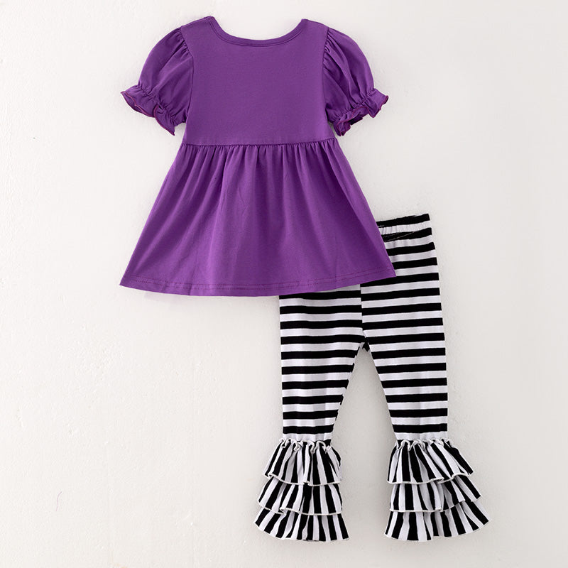 （In Stock E31-3-2）Girls Halloween Applique Outfit Set