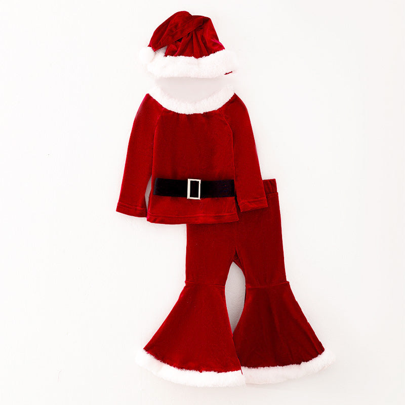 （In Stock L26-4-2）Girls Christmas Red Velvet Santa Suit