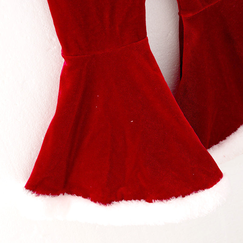 （In Stock L26-4-2）Girls Christmas Red Velvet Santa Suit