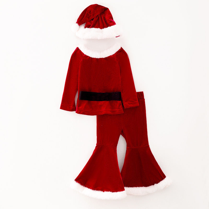 （In Stock L26-4-2）Girls Christmas Red Velvet Santa Suit