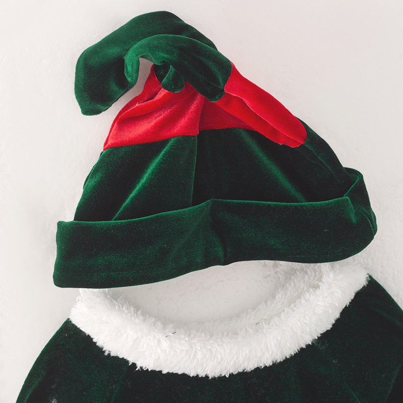 （In Stock E2-1-2）Girls Christmas Green Velvet Santa Suit