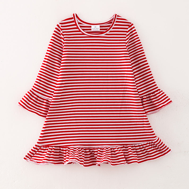 （In Stock A4-8-1）Girls Christmas Red Stripe Dress