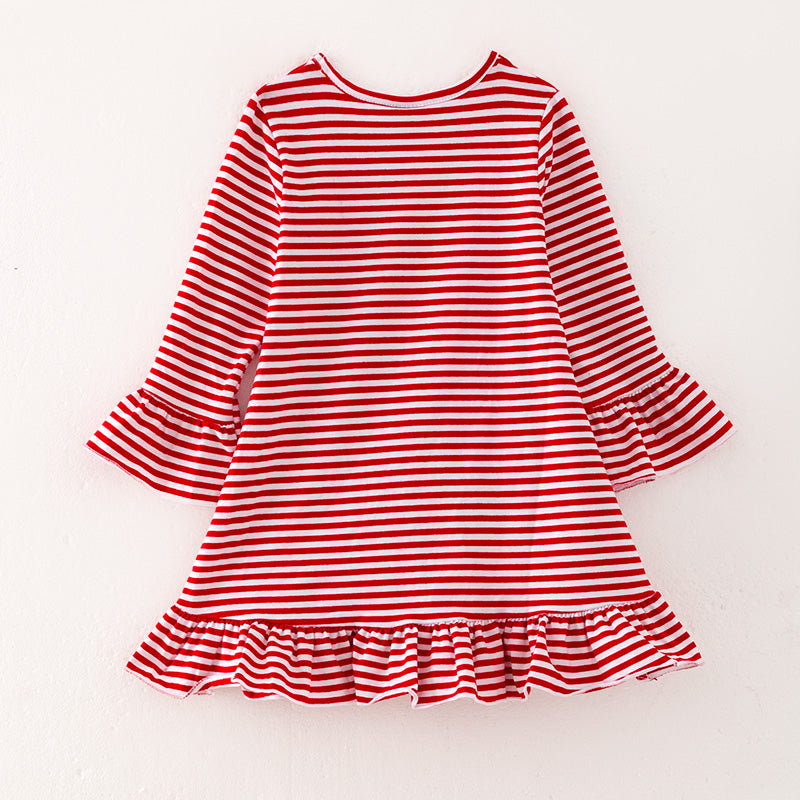 （In Stock A4-8-1）Girls Christmas Red Stripe Dress