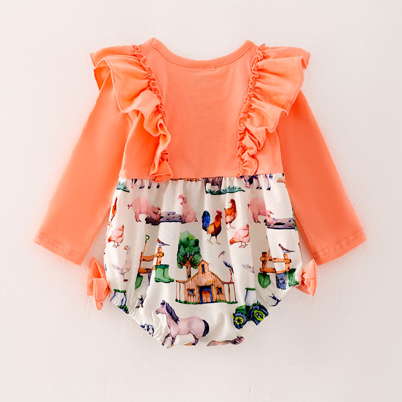 （In Stock A4-8-2）Baby Girls Fall Farm Print Romper