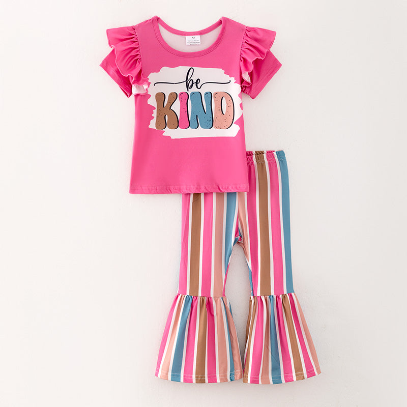 （In Stock E6-5-2）Girls Fall be KIND Print Outfit Set