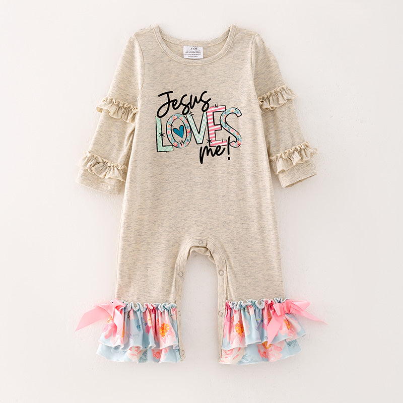 （In Stock E18-2-1）Baby Girls Jesus loves Me Print Romper