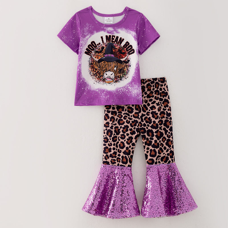 （In Stock G19-1-1）Girls Halloween Print Outfit Set