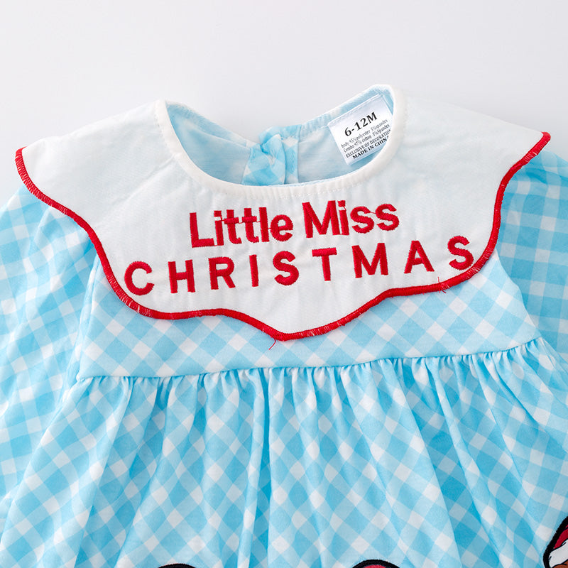 （In Stock A4-8-2）Baby Girls Christmas Princess Santa Embroided Romper Set