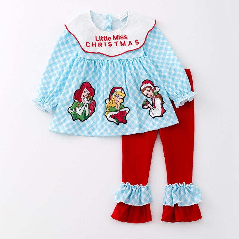 （In Stock A3-7-2）Girls Christmas Princess Embroided Outfit Set