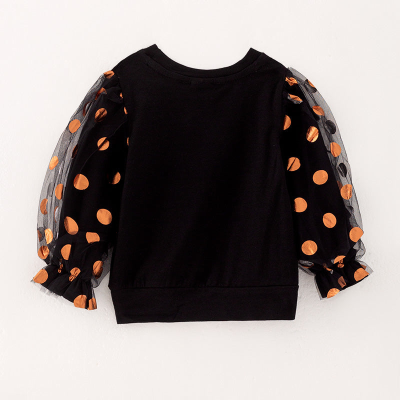 （In Stock E30-3-3）Girls Halloween BOO Print Puff Sleeve Top