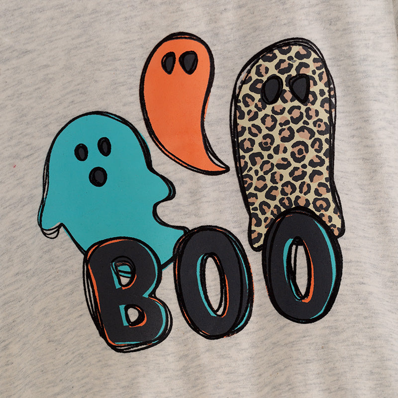 （In Stock E31-5-3）Girls Halloween BOO Print Top