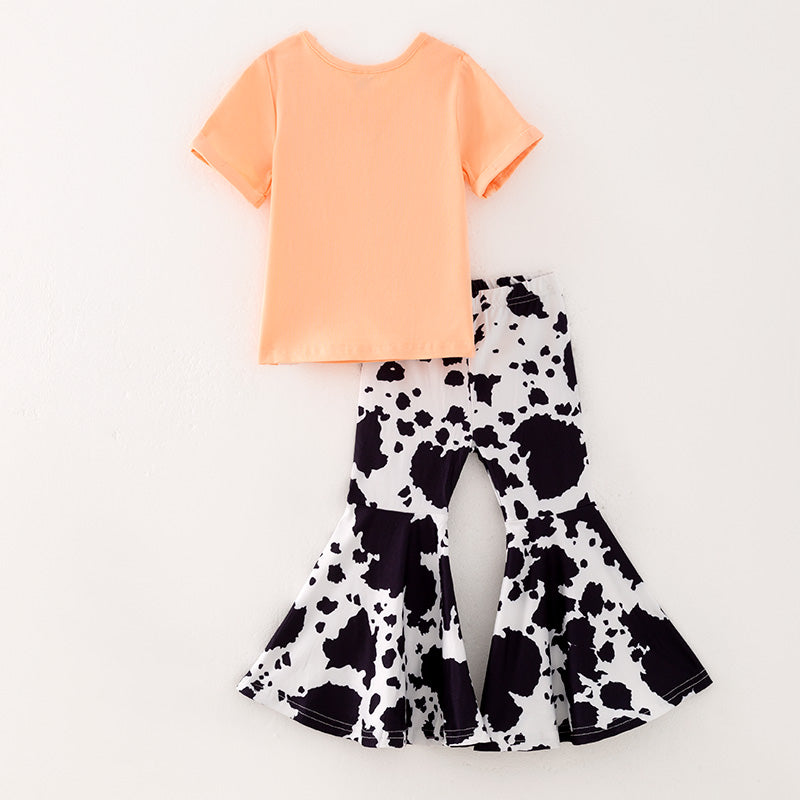 （In Stock E25-2-2）Girls Fall Cow Print Outfit Set