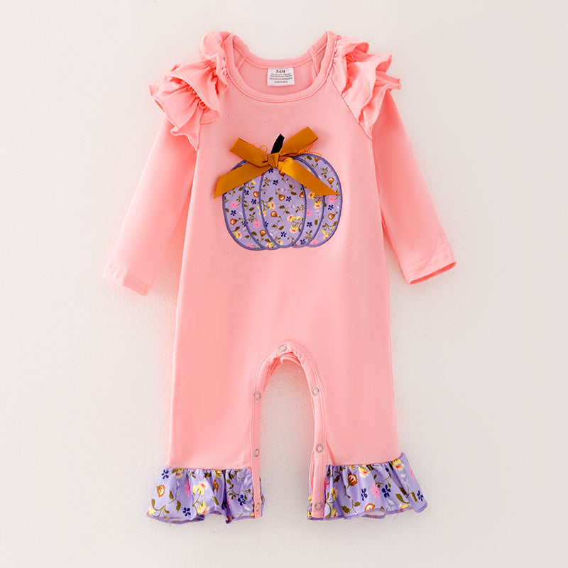 （In Stock E18-2-3）Baby Girls Pumpkin Applique Romper