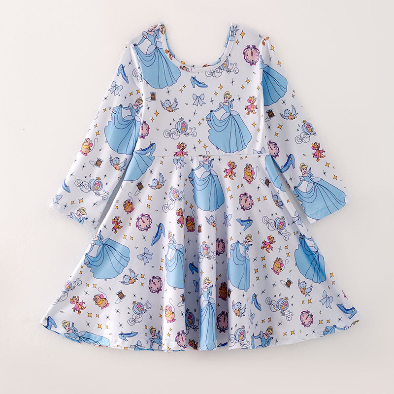 （In Stock E30-1-1）Girls Christmas Princess Print Dress