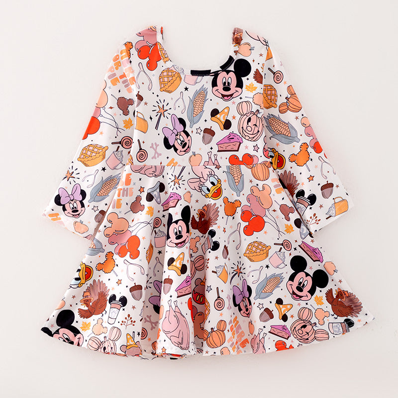 （In Stock E30-1-3）Girls Thanksgiving Print Dress