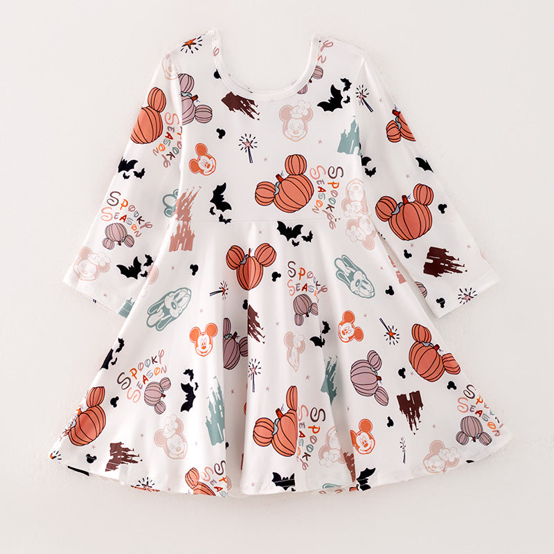 （In Stock E30-1-2）Girls Halloween Print Dress