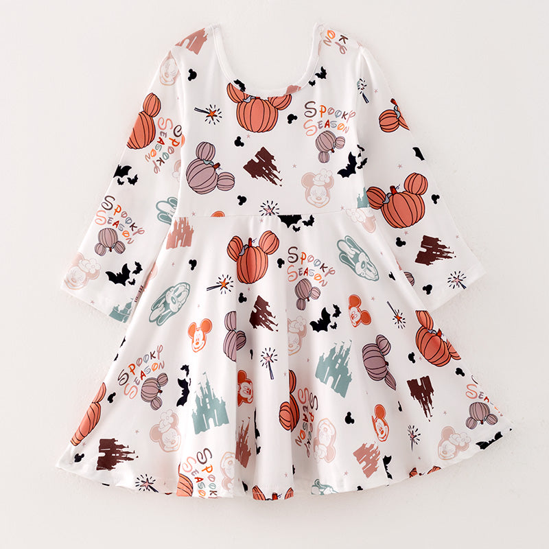 （In Stock E30-1-2）Girls Halloween Print Dress