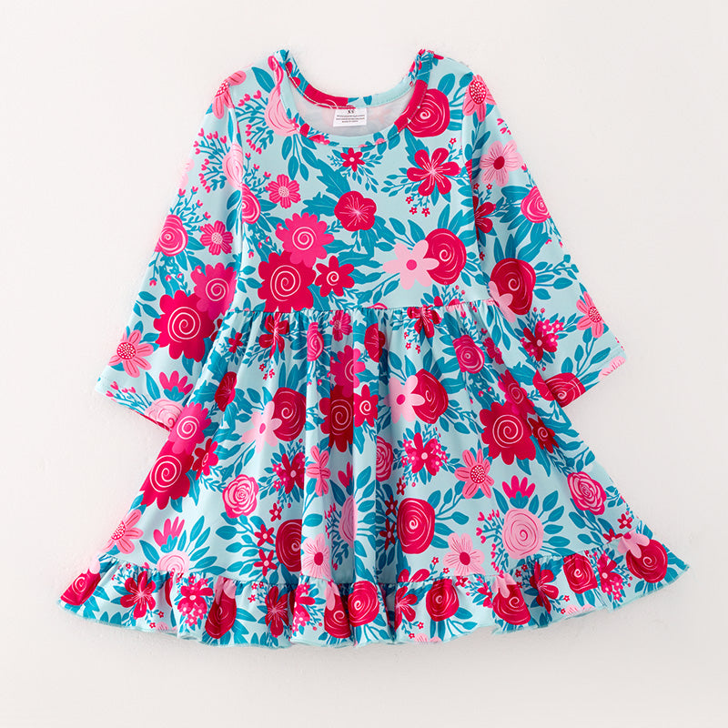 （In Stock E4-3-2）Girls Fall Floral Print Dress